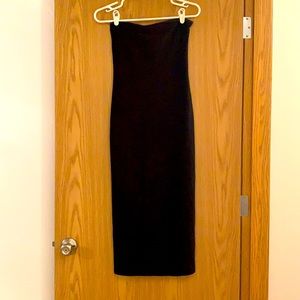 A beautiful black strapless dress